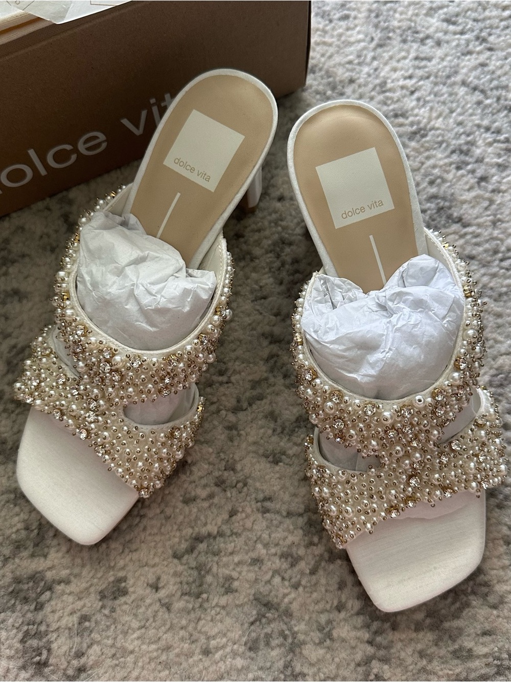 Dolce Vita Gitel slide bridal heels  - beaded ivory sandals size 7.5 NEW